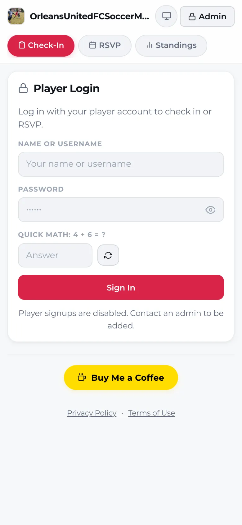MyPickupSoccerManager on a phone